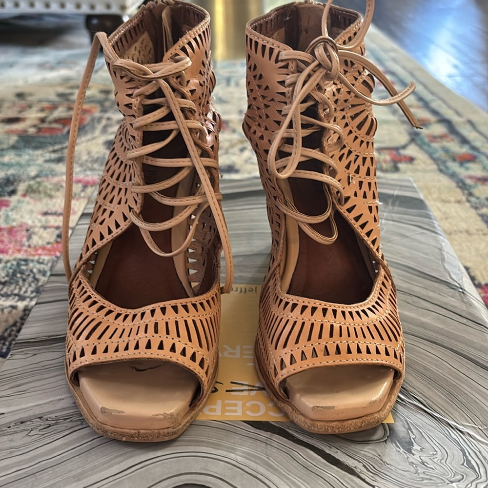 Jeffrey Campbell RAYOS-HI tan wedge sandals